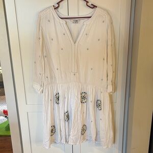 Boden White Embroidered V Neck Tiered Boho Dress UK 16 US 12